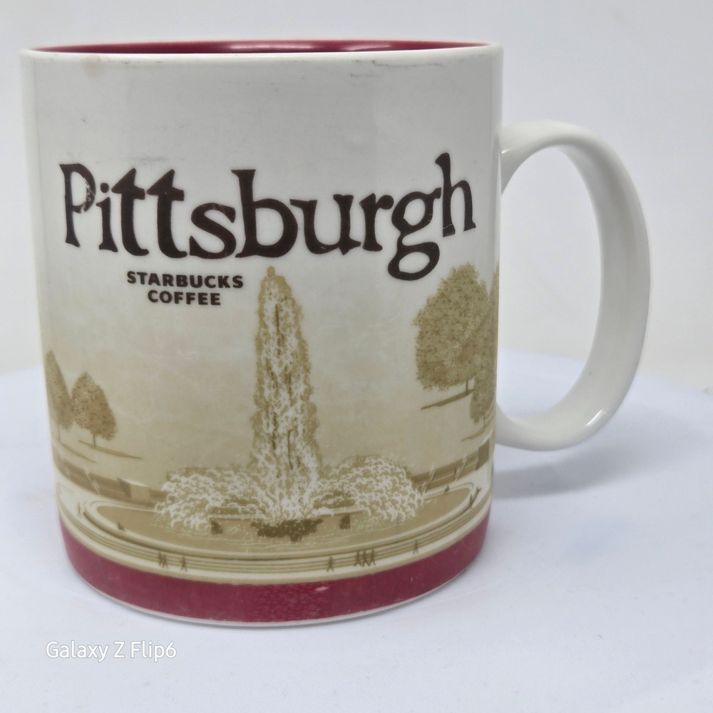 Starbucks Pittsburgh Collector Series Mug 2009 City Skyline Fountain 16oz Red